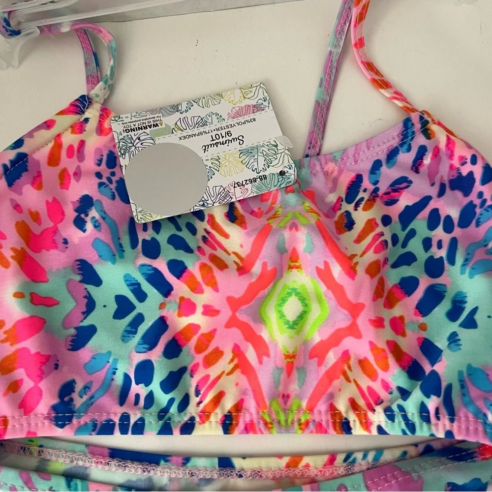 NEWMomentumBrands Girl 9/10 2-pc Swim Suit Watercolor Splash Print ElasticWaist